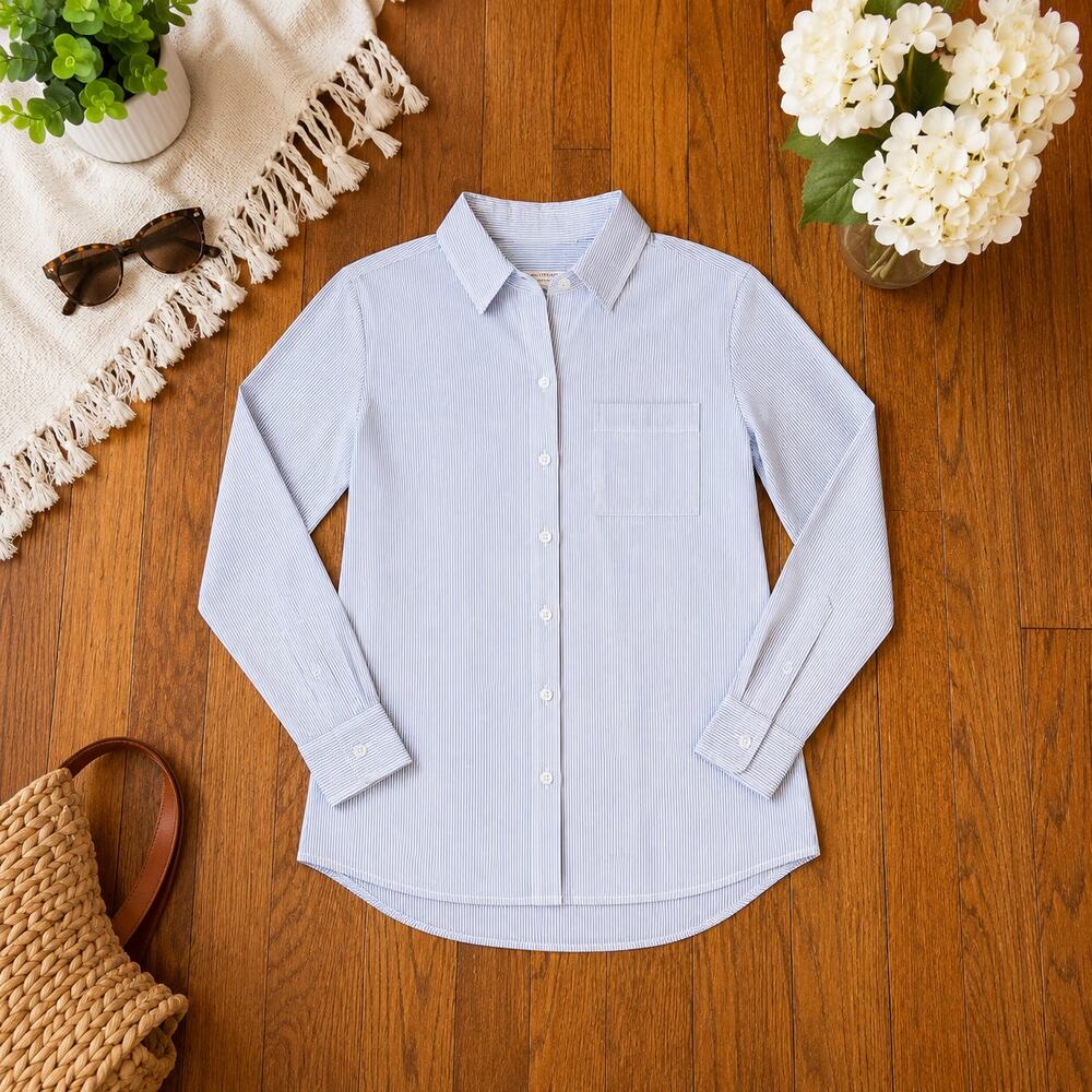 Equipment Femme Blue & White Stripe Button Front Shirt Small 100% Cotton